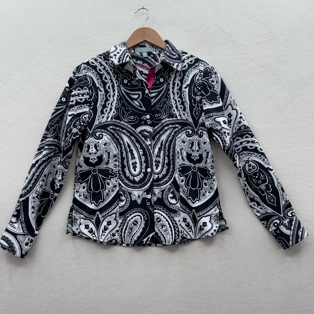 Foxcroft Women’s 6 Fitted Wrinkle Free Paisley Print Button Down Blouse
